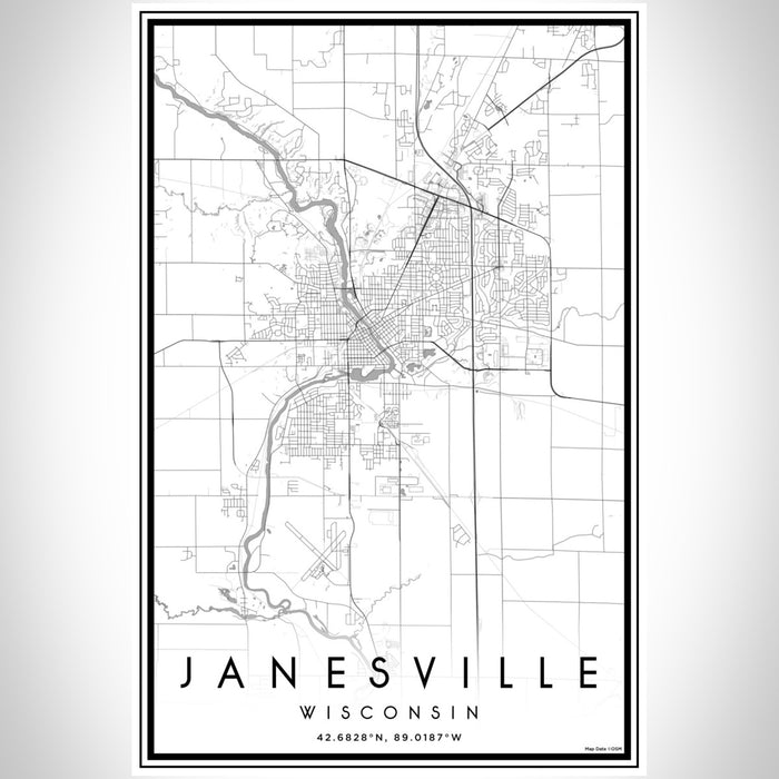 Janesville Wisconsin Map Print Portrait Orientation in Classic Style With Shaded Background