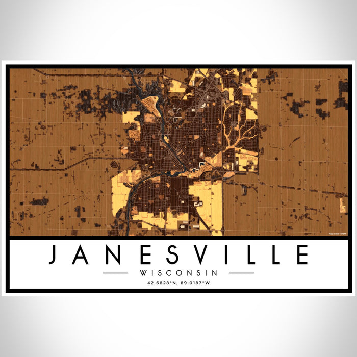 Janesville Wisconsin Map Print Landscape Orientation in Ember Style With Shaded Background