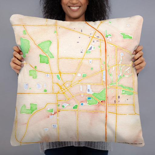 Person holding 22x22 Custom Janesville Wisconsin Map Throw Pillow in Watercolor