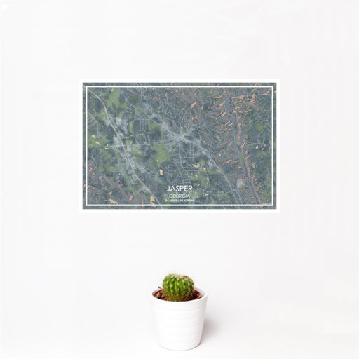 12x18 Jasper Georgia Map Print Landscape Orientation in Afternoon Style With Small Cactus Plant in White Planter