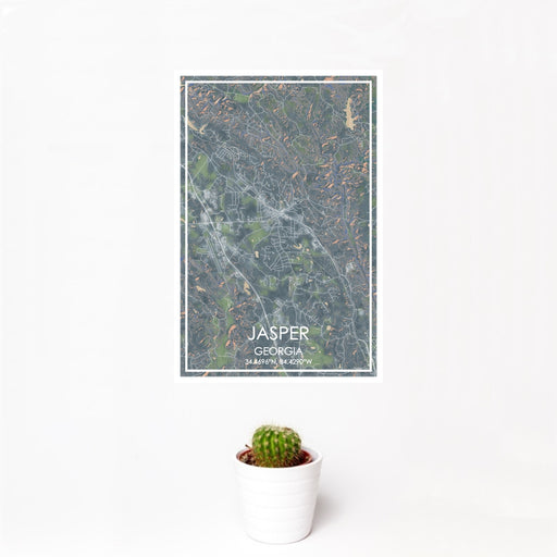 12x18 Jasper Georgia Map Print Portrait Orientation in Afternoon Style With Small Cactus Plant in White Planter