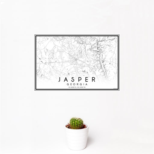 12x18 Jasper Georgia Map Print Landscape Orientation in Classic Style With Small Cactus Plant in White Planter