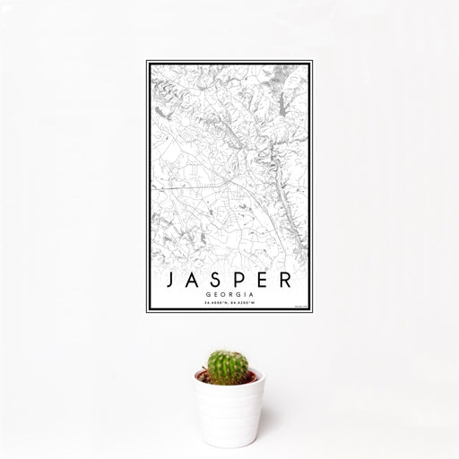 12x18 Jasper Georgia Map Print Portrait Orientation in Classic Style With Small Cactus Plant in White Planter