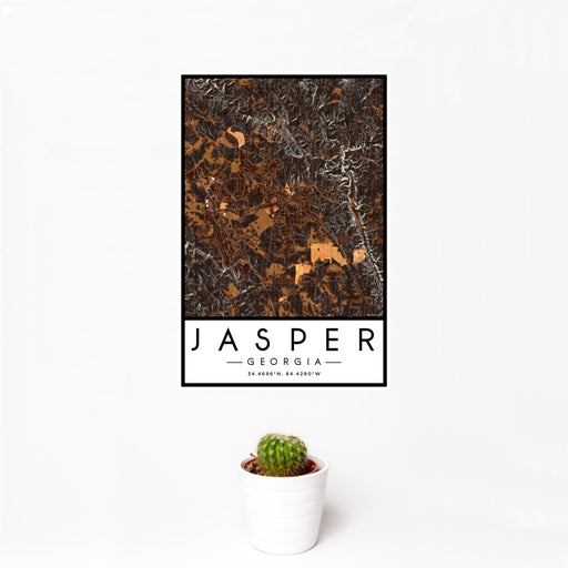 12x18 Jasper Georgia Map Print Portrait Orientation in Ember Style With Small Cactus Plant in White Planter