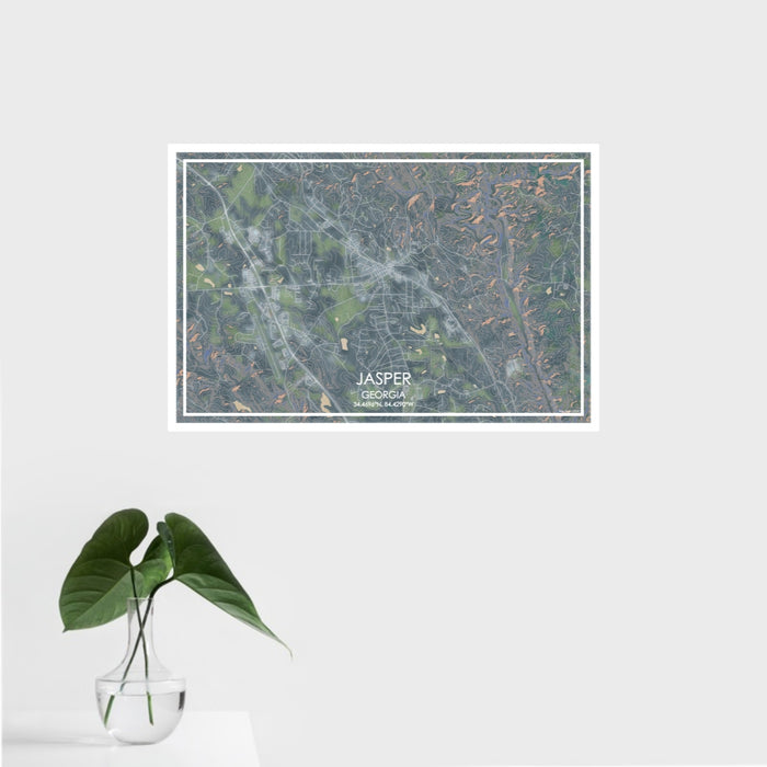 16x24 Jasper Georgia Map Print Landscape Orientation in Afternoon Style With Tropical Plant Leaves in Water
