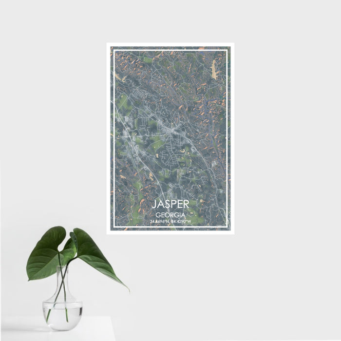 16x24 Jasper Georgia Map Print Portrait Orientation in Afternoon Style With Tropical Plant Leaves in Water