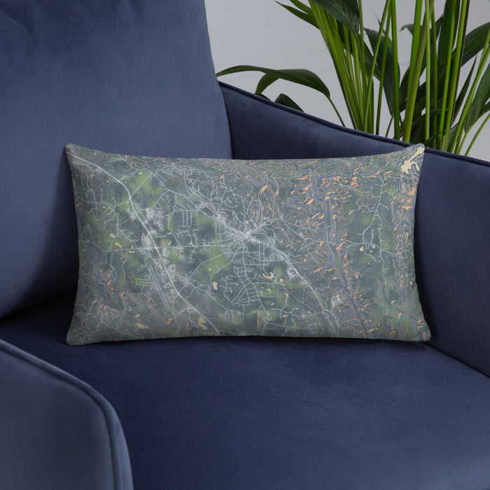 Custom Jasper Georgia Map Throw Pillow in Afternoon on Blue Colored Chair