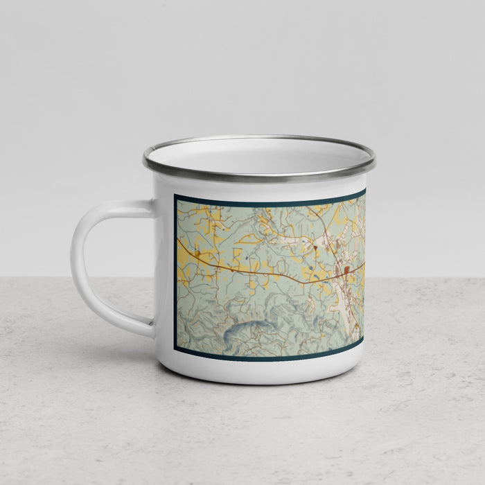 Left View Custom Jasper Georgia Map Enamel Mug in Woodblock