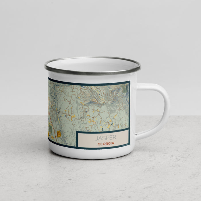 Right View Custom Jasper Georgia Map Enamel Mug in Woodblock