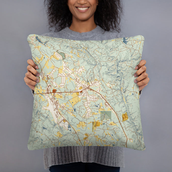 Person holding 18x18 Custom Jasper Georgia Map Throw Pillow in Woodblock