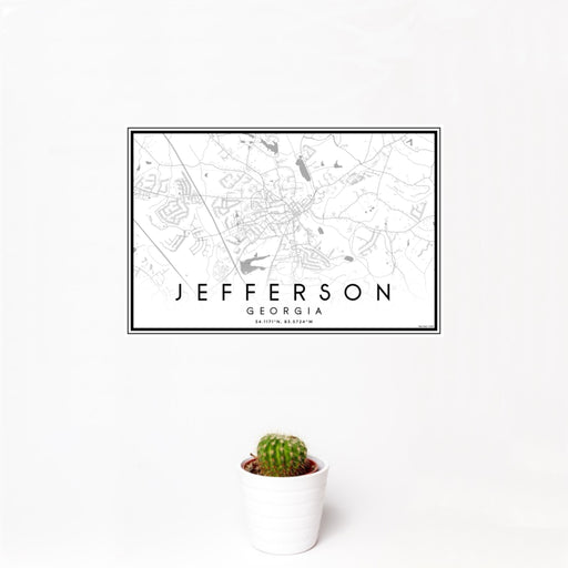 12x18 Jefferson Georgia Map Print Landscape Orientation in Classic Style With Small Cactus Plant in White Planter