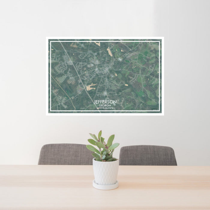 24x36 Jefferson Georgia Map Print Lanscape Orientation in Afternoon Style Behind 2 Chairs Table and Potted Plant