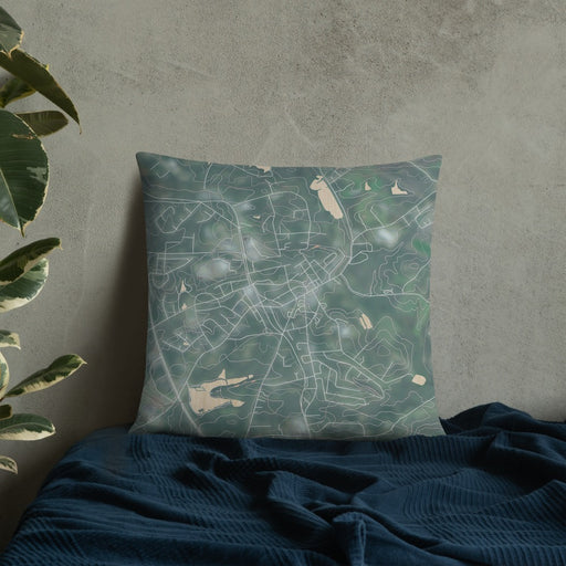 Custom Jefferson Georgia Map Throw Pillow in Afternoon on Bedding Against Wall
