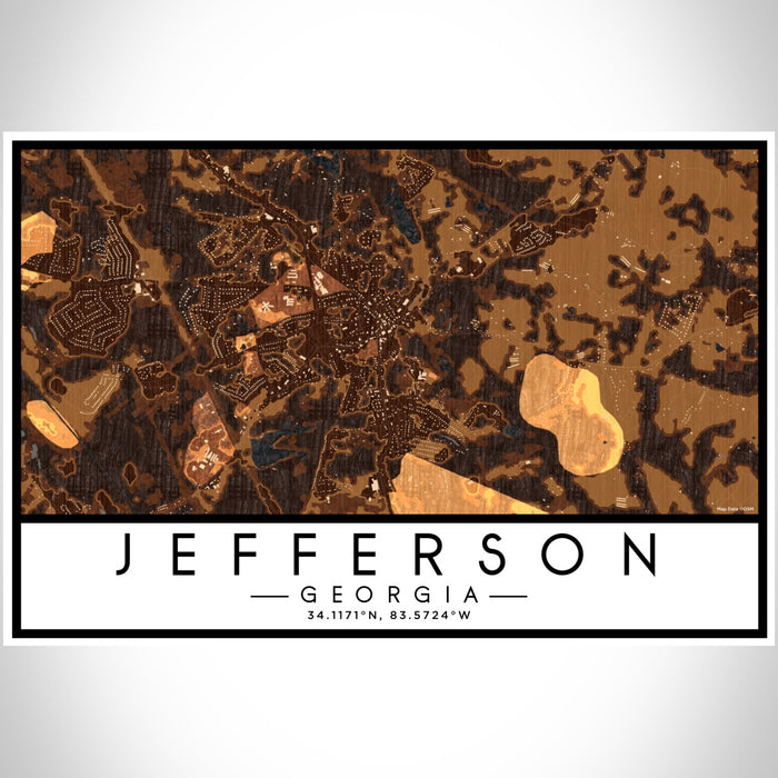 Jefferson Georgia Map Print Landscape Orientation in Ember Style With Shaded Background