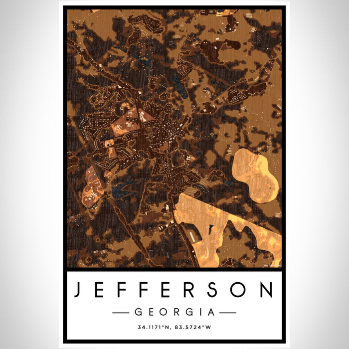 Jefferson Georgia Map Print Portrait Orientation in Ember Style With Shaded Background