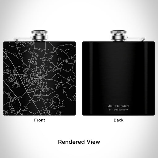 Rendered View of Jefferson Georgia Map Engraving on 6oz Stainless Steel Flask in Black