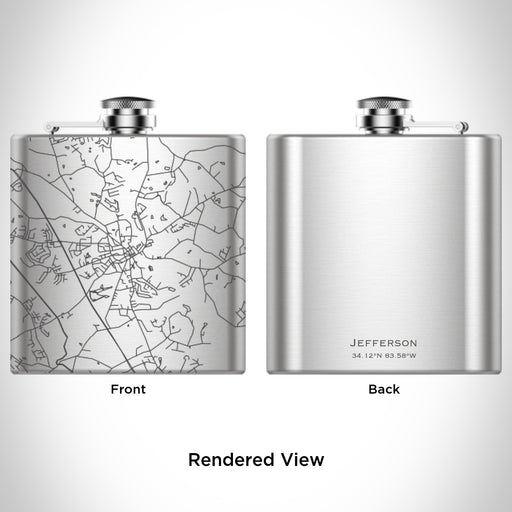 Rendered View of Jefferson Georgia Map Engraving on 6oz Stainless Steel Flask