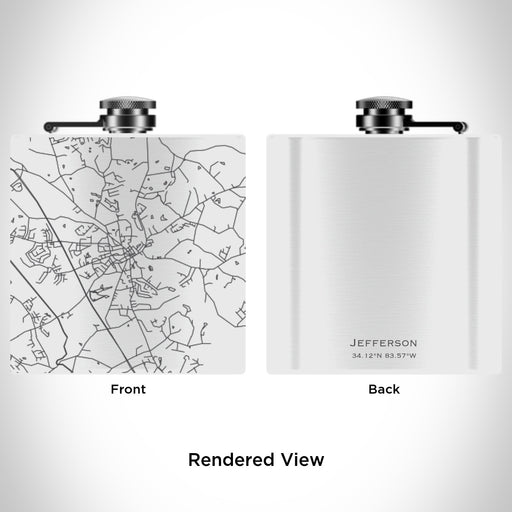 Rendered View of Jefferson Georgia Map Engraving on 6oz Stainless Steel Flask in White