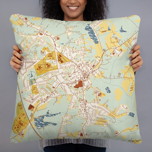 Person holding 22x22 Custom Jefferson Georgia Map Throw Pillow in Woodblock