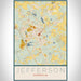 Jefferson Georgia Map Print Portrait Orientation in Woodblock Style With Shaded Background