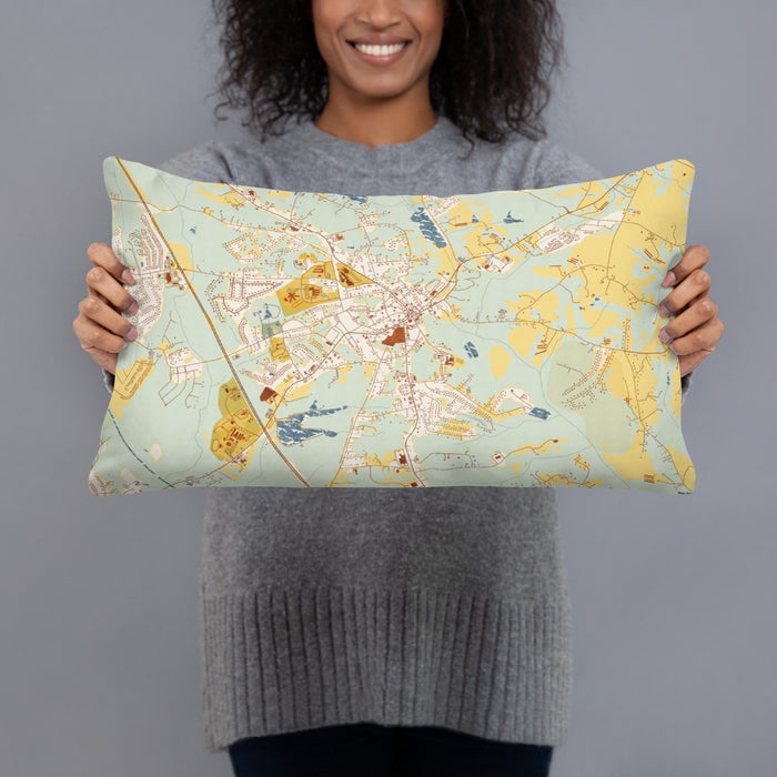 Person holding 20x12 Custom Jefferson Georgia Map Throw Pillow in Woodblock