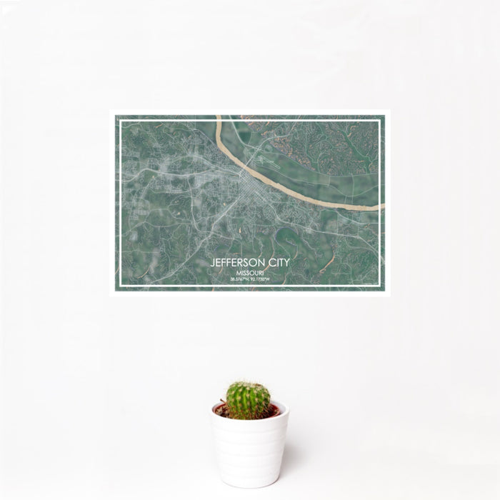 12x18 Jefferson City Missouri Map Print Landscape Orientation in Afternoon Style With Small Cactus Plant in White Planter