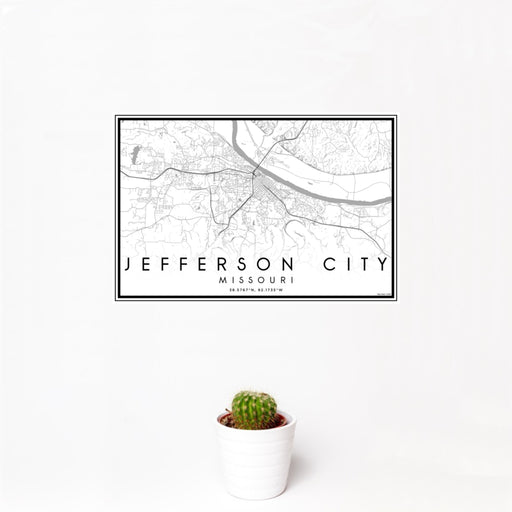 12x18 Jefferson City Missouri Map Print Landscape Orientation in Classic Style With Small Cactus Plant in White Planter