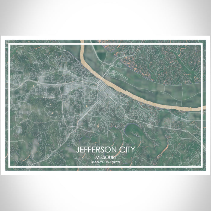 Jefferson City Missouri Map Print Landscape Orientation in Afternoon Style With Shaded Background