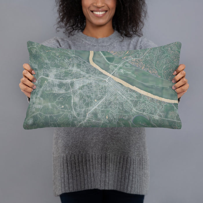 Person holding 20x12 Custom Jefferson City Missouri Map Throw Pillow in Afternoon