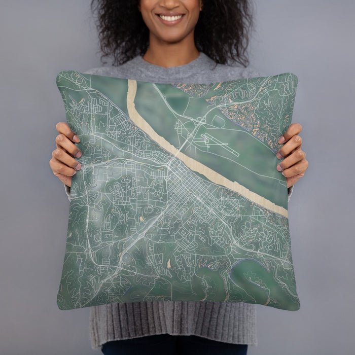 Person holding 18x18 Custom Jefferson City Missouri Map Throw Pillow in Afternoon