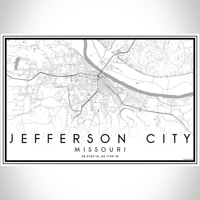 Jefferson City Missouri Map Print Landscape Orientation in Classic Style With Shaded Background
