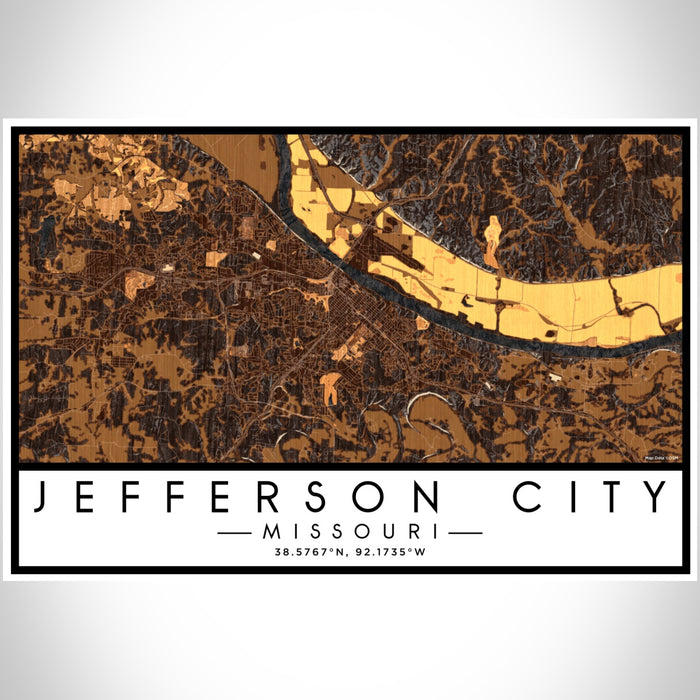 Jefferson City Missouri Map Print Landscape Orientation in Ember Style With Shaded Background