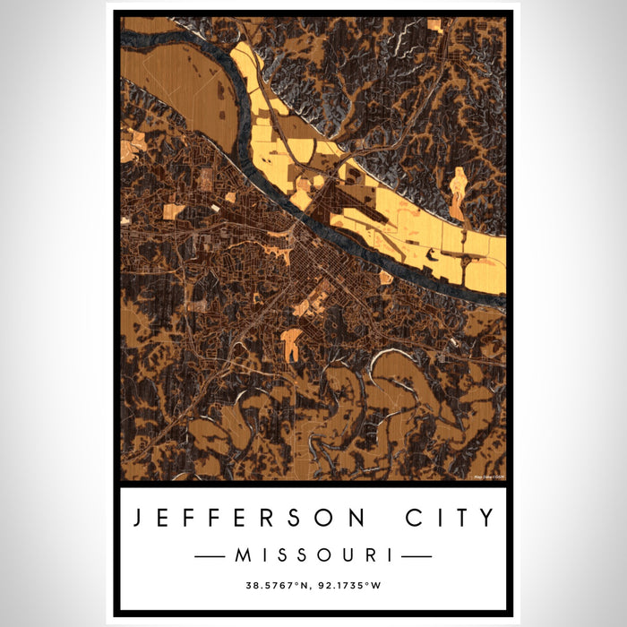Jefferson City Missouri Map Print Portrait Orientation in Ember Style With Shaded Background