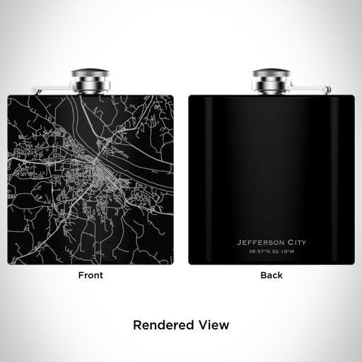 Rendered View of Jefferson City Missouri Map Engraving on 6oz Stainless Steel Flask in Black