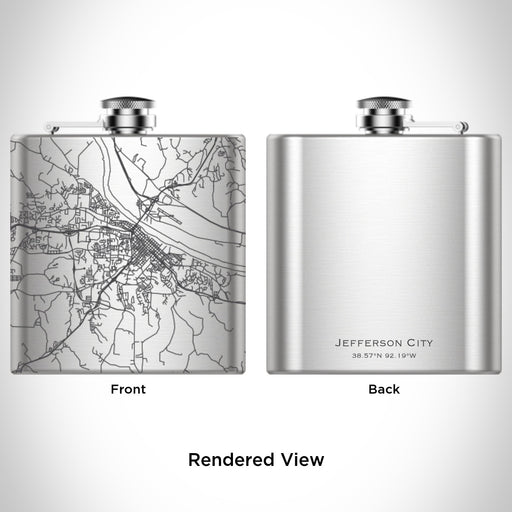 Rendered View of Jefferson City Missouri Map Engraving on 6oz Stainless Steel Flask