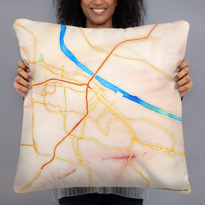 Person holding 22x22 Custom Jefferson City Missouri Map Throw Pillow in Watercolor