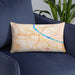 Custom Jefferson City Missouri Map Throw Pillow in Watercolor on Blue Colored Chair