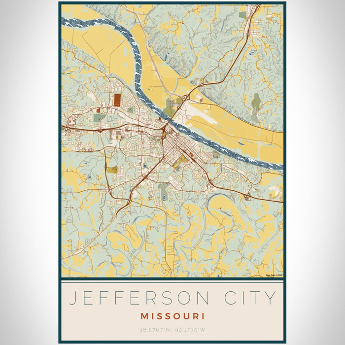 Jefferson City Missouri Map Print Portrait Orientation in Woodblock Style With Shaded Background