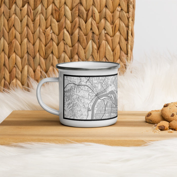 Left View Custom Jeffersonville Indiana Map Enamel Mug in Classic on Table Top