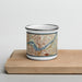 Front View Custom Jeffersonville Indiana Map Enamel Mug in Woodblock on Cutting Board