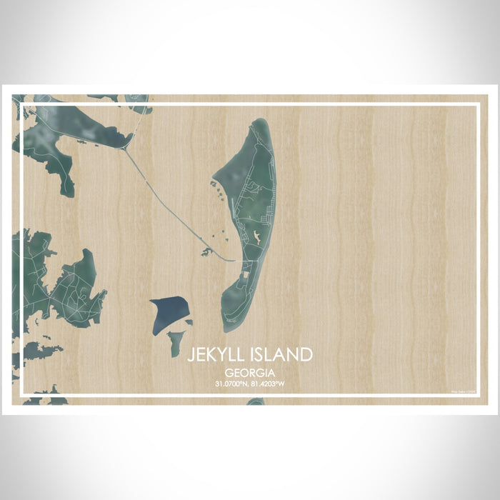 Jekyll Island Georgia Map Print Landscape Orientation in Afternoon Style With Shaded Background