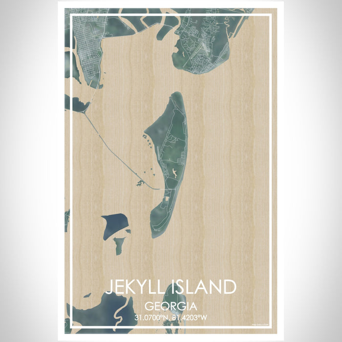 Jekyll Island Georgia Map Print Portrait Orientation in Afternoon Style With Shaded Background