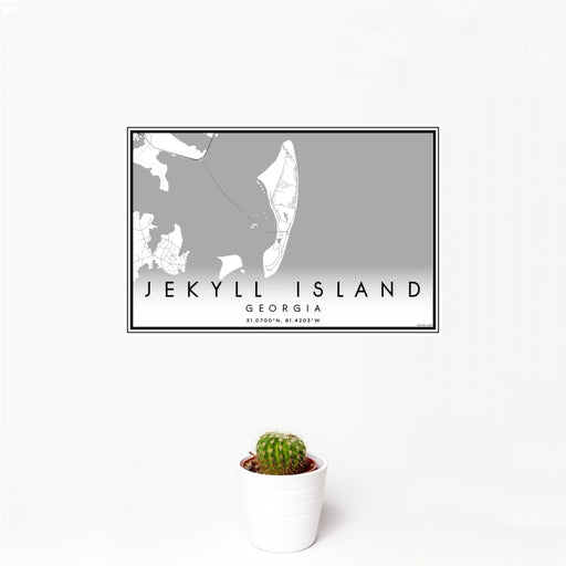 12x18 Jekyll Island Georgia Map Print Landscape Orientation in Classic Style With Small Cactus Plant in White Planter