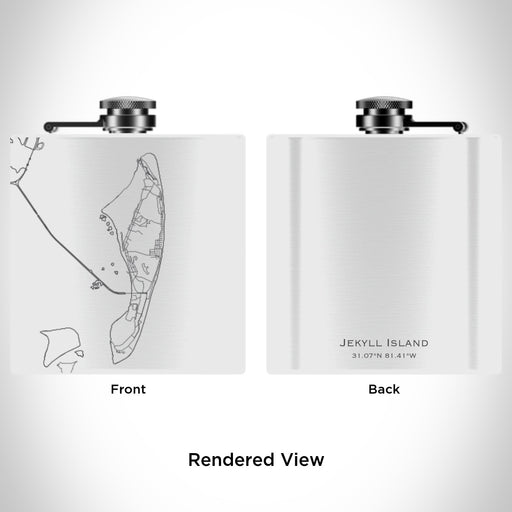 Rendered View of Jekyll Island Georgia Map Engraving on 6oz Stainless Steel Flask in White