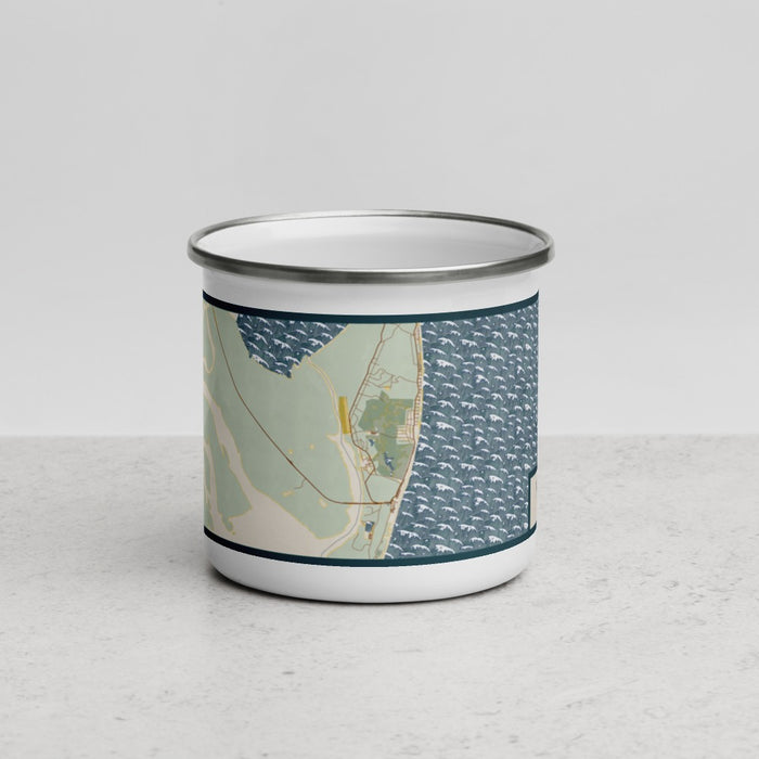 Front View Custom Jekyll Island Georgia Map Enamel Mug in Woodblock
