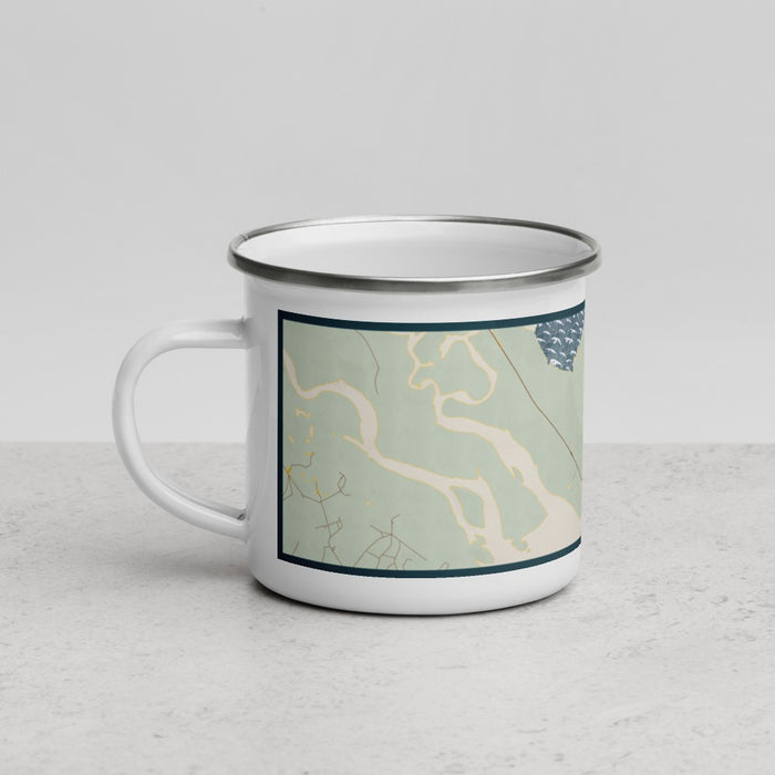 Left View Custom Jekyll Island Georgia Map Enamel Mug in Woodblock