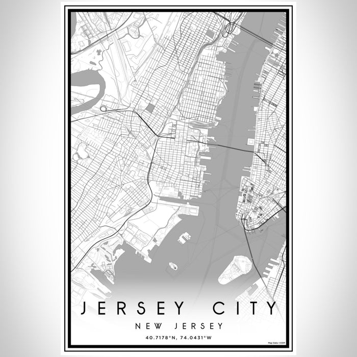 Jersey City New Jersey Map Print Portrait Orientation in Classic Style With Shaded Background