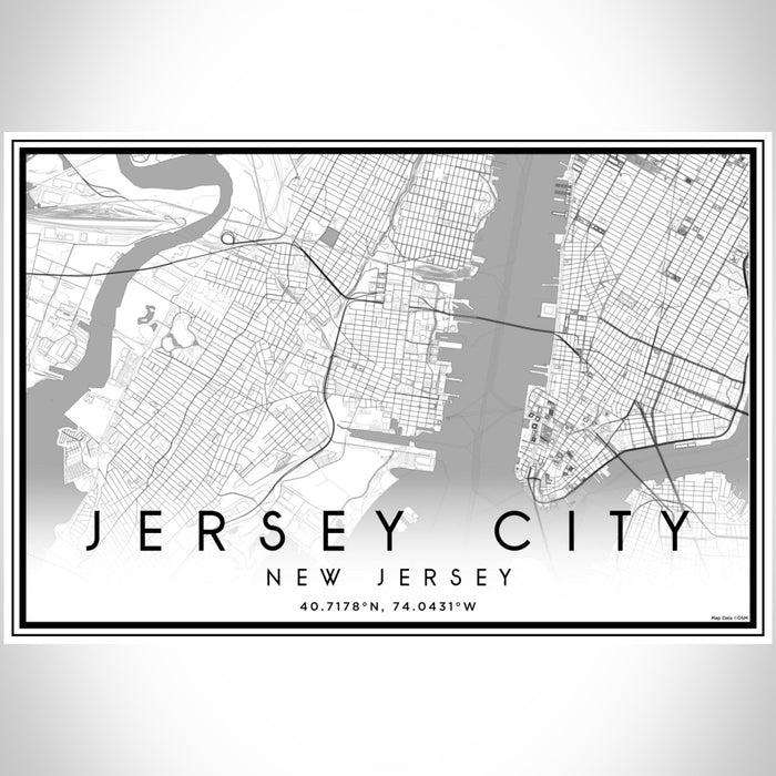 Jersey City New Jersey Map Print Landscape Orientation in Classic Style With Shaded Background
