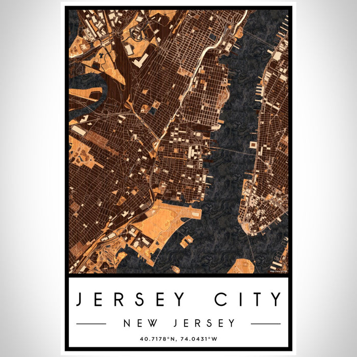 Jersey City New Jersey Map Print Portrait Orientation in Ember Style With Shaded Background