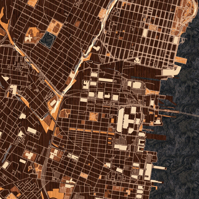 Jersey City New Jersey Map Print in Ember Style Zoomed In Close Up Showing Details